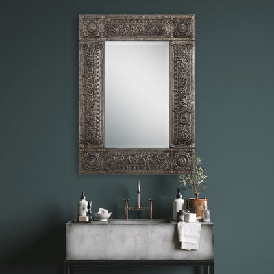 Antiqued Rust Gray Embossed Metal Frame Mirror - Uttermost - Rectangular Mirrors by Modest Hut
