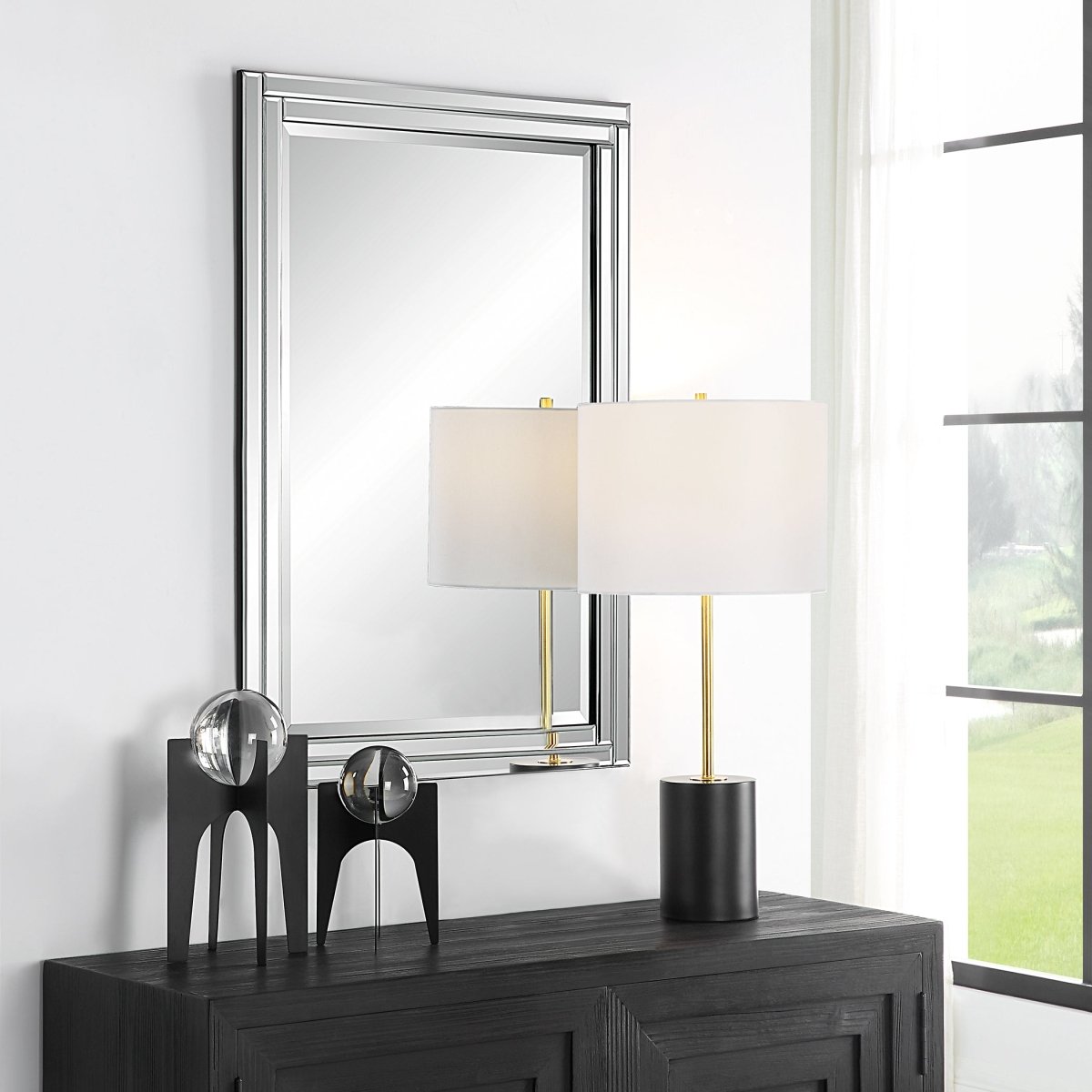 Beveled Mirror with Black Frame and Alternating Corner Panels - Uttermost - Rectangular Mirrors by Modest Hut
