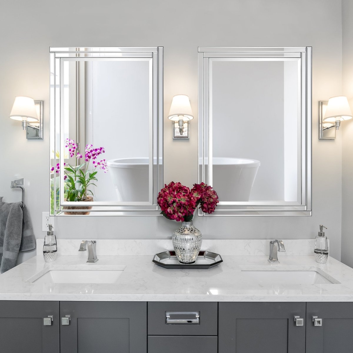 Beveled Mirror with Black Frame and Alternating Corner Panels - Uttermost - Rectangular Mirrors by Modest Hut
