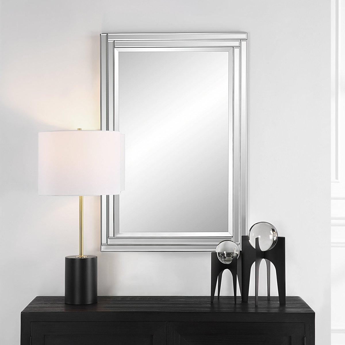 Beveled Mirror with Black Frame and Alternating Corner Panels - Uttermost - Rectangular Mirrors by Modest Hut