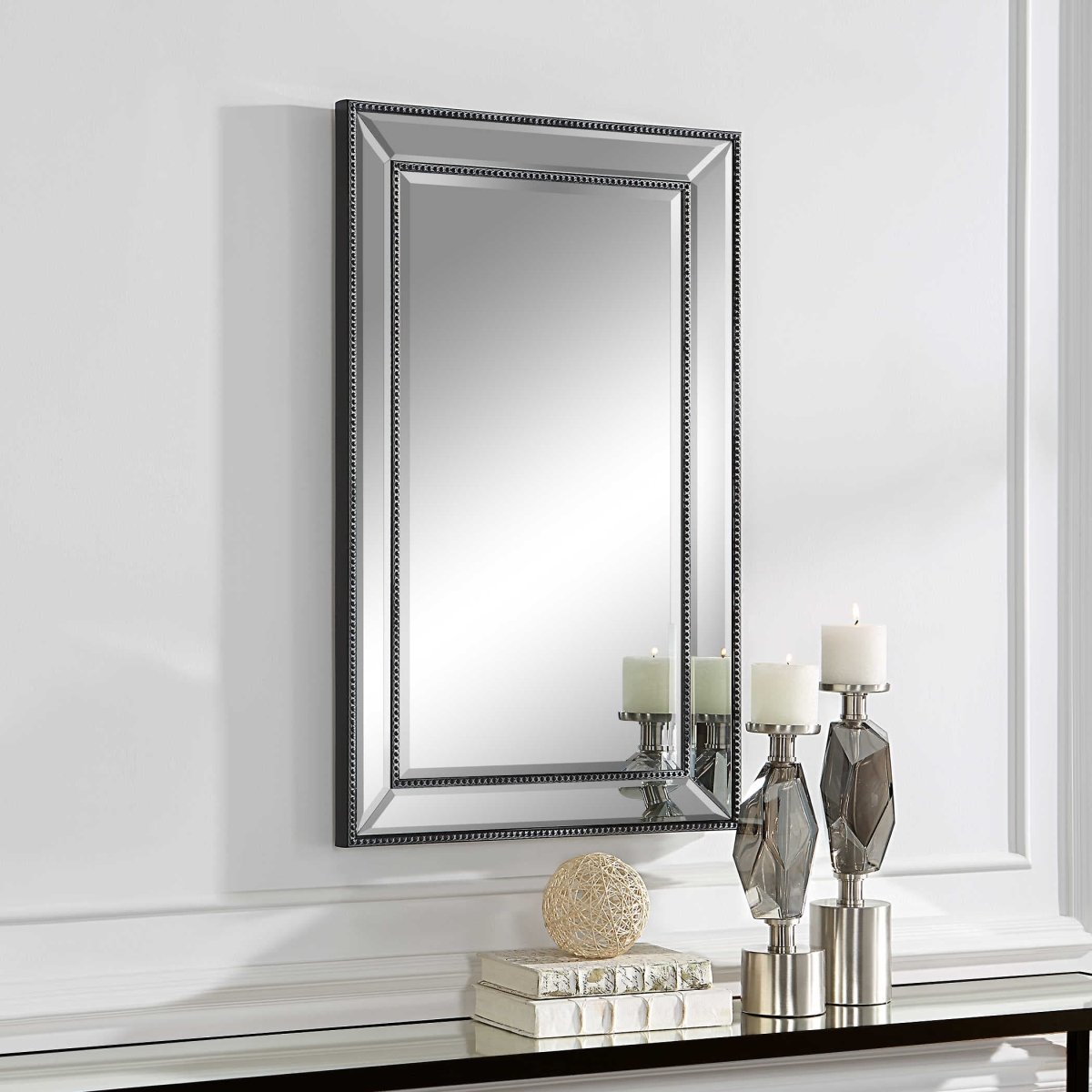 Black Beaded Rectangular Mirror - Uttermost - Rectangular Mirrors by Modest Hut