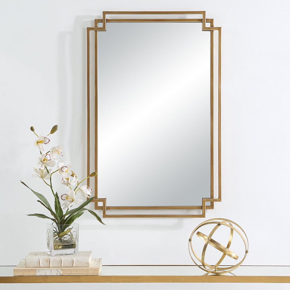 Brushed Gold Contemporary Overlapping Frames Mirror - Uttermost - Rectangular Mirrors by Modest Hut