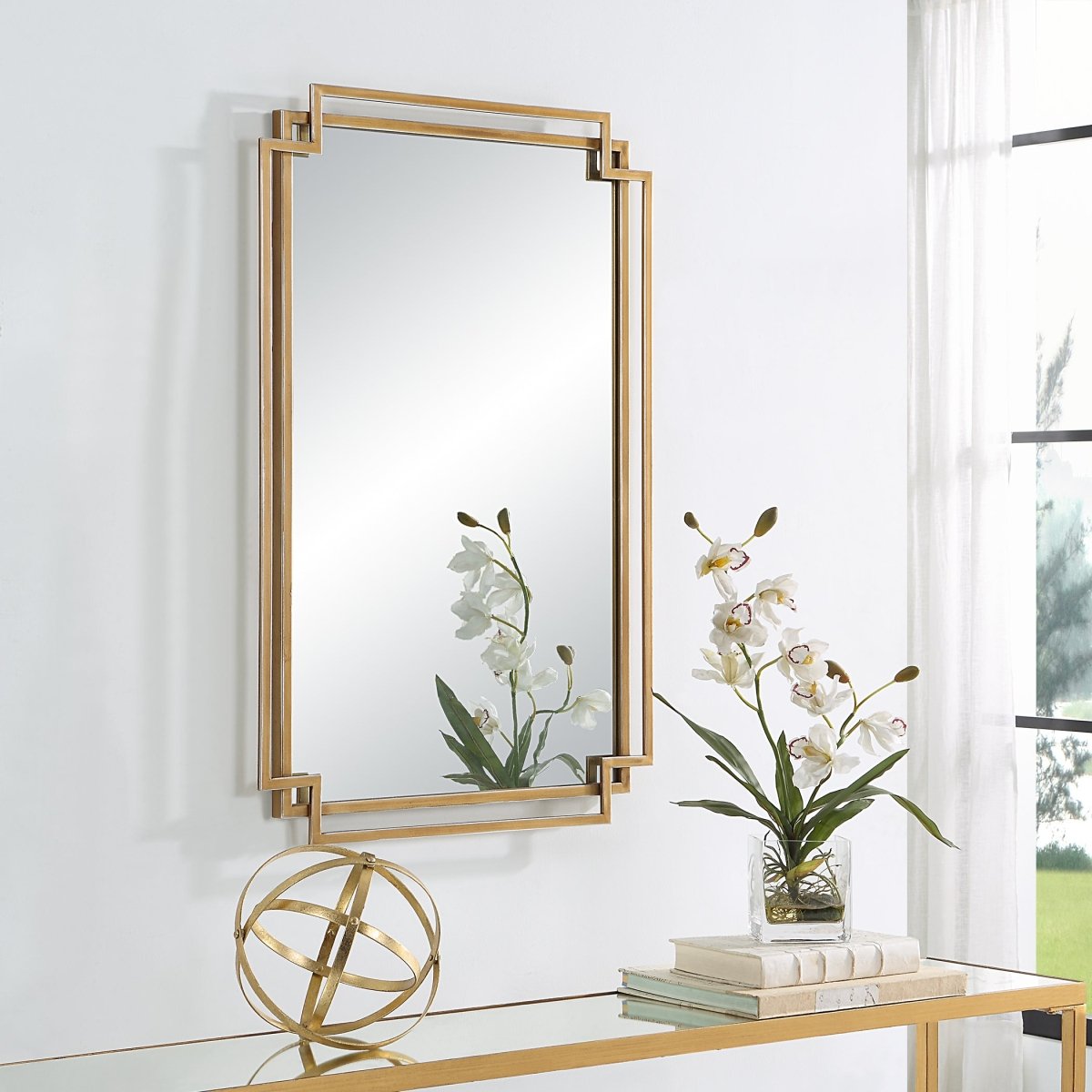 Brushed Gold Contemporary Overlapping Frames Mirror - Uttermost - Rectangular Mirrors by Modest Hut