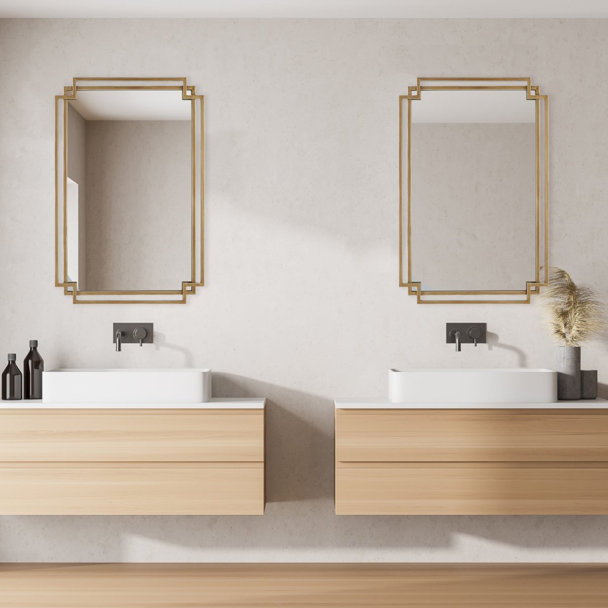 Brushed Gold Contemporary Overlapping Frames Mirror - Uttermost - Rectangular Mirrors by Modest Hut