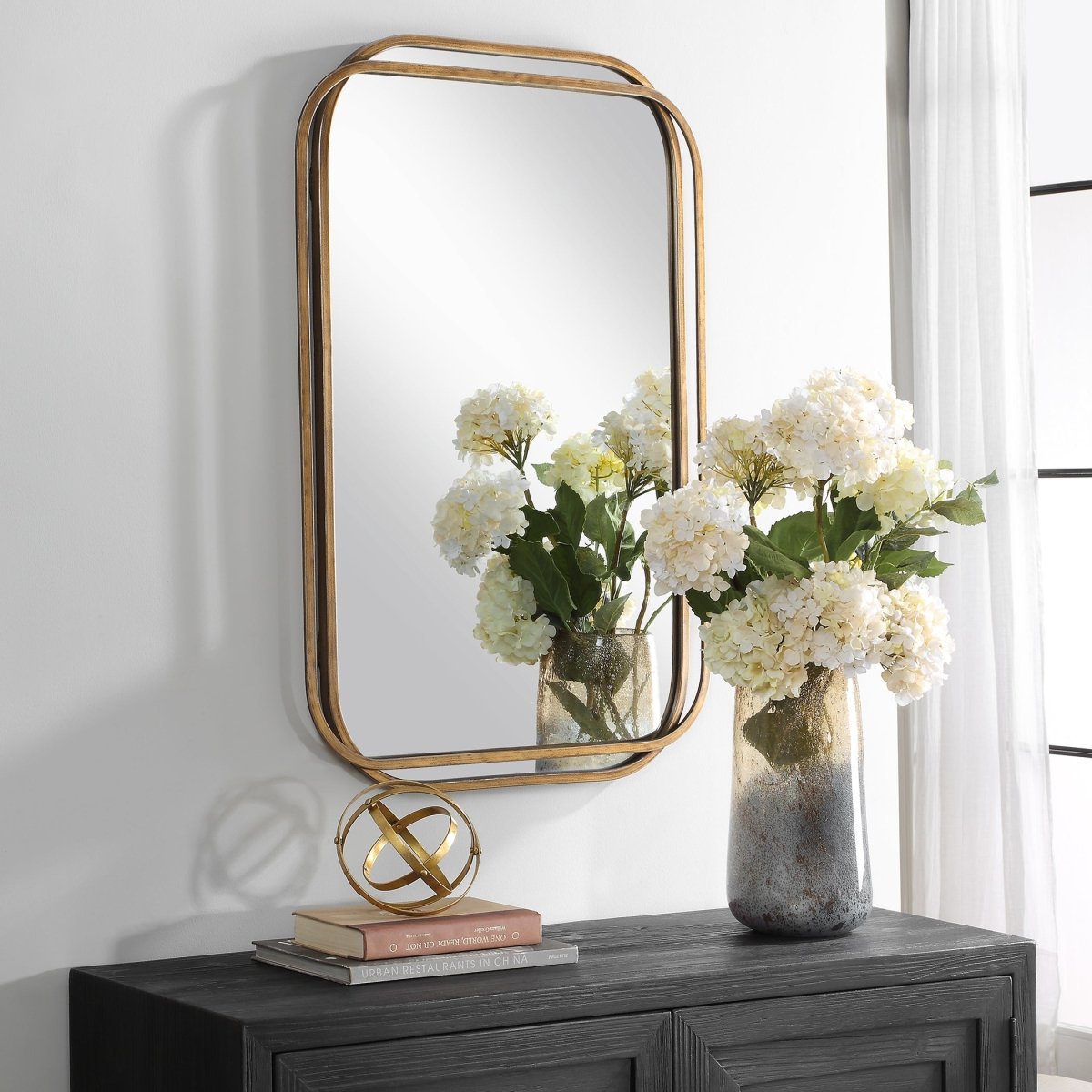 Brushed Gold Overlapping Frame Mirror - Uttermost - Rectangular Mirrors by Modest Hut