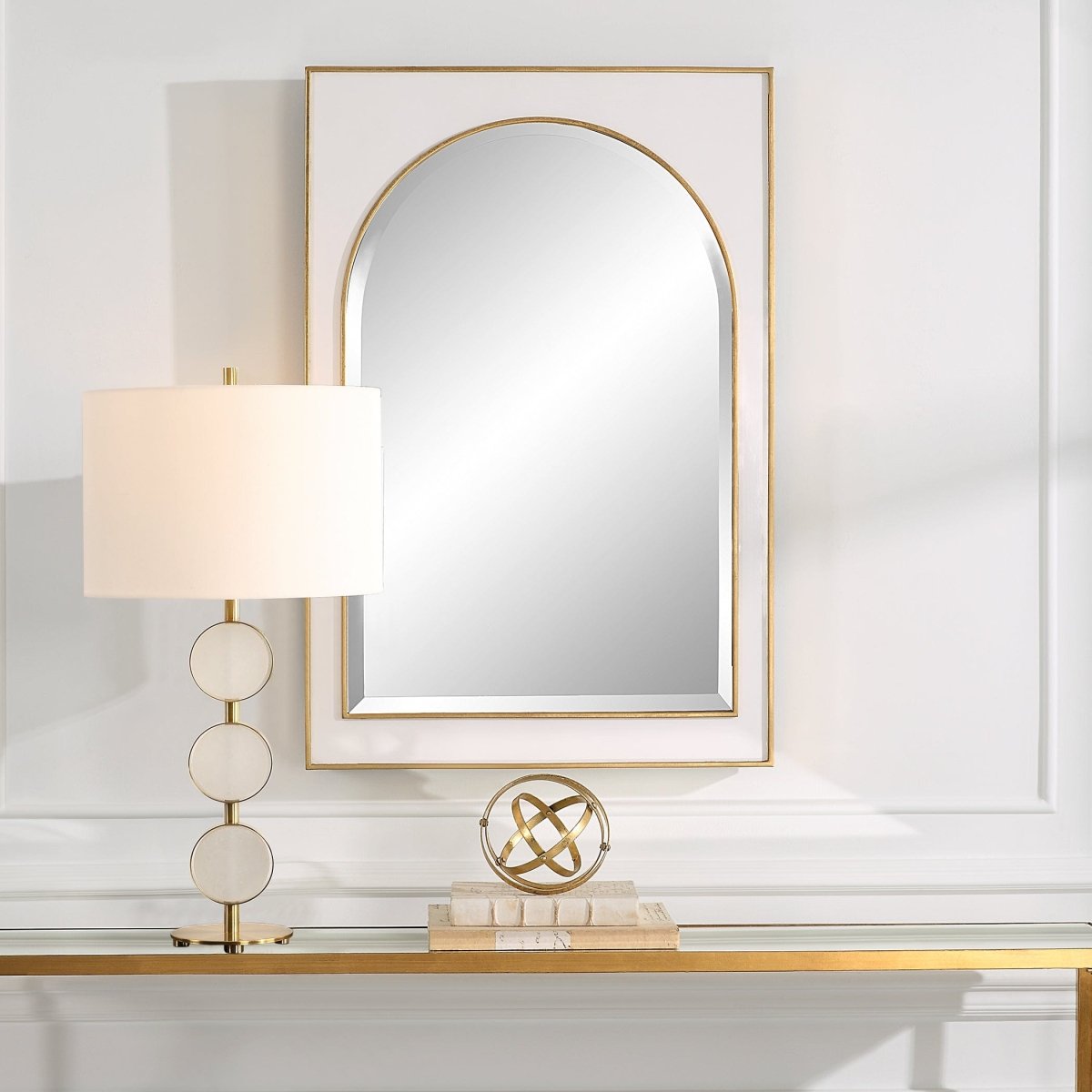 Crisanta Gloss White Arch Mirror - Uttermost - Rectangular Mirrors by Modest Hut