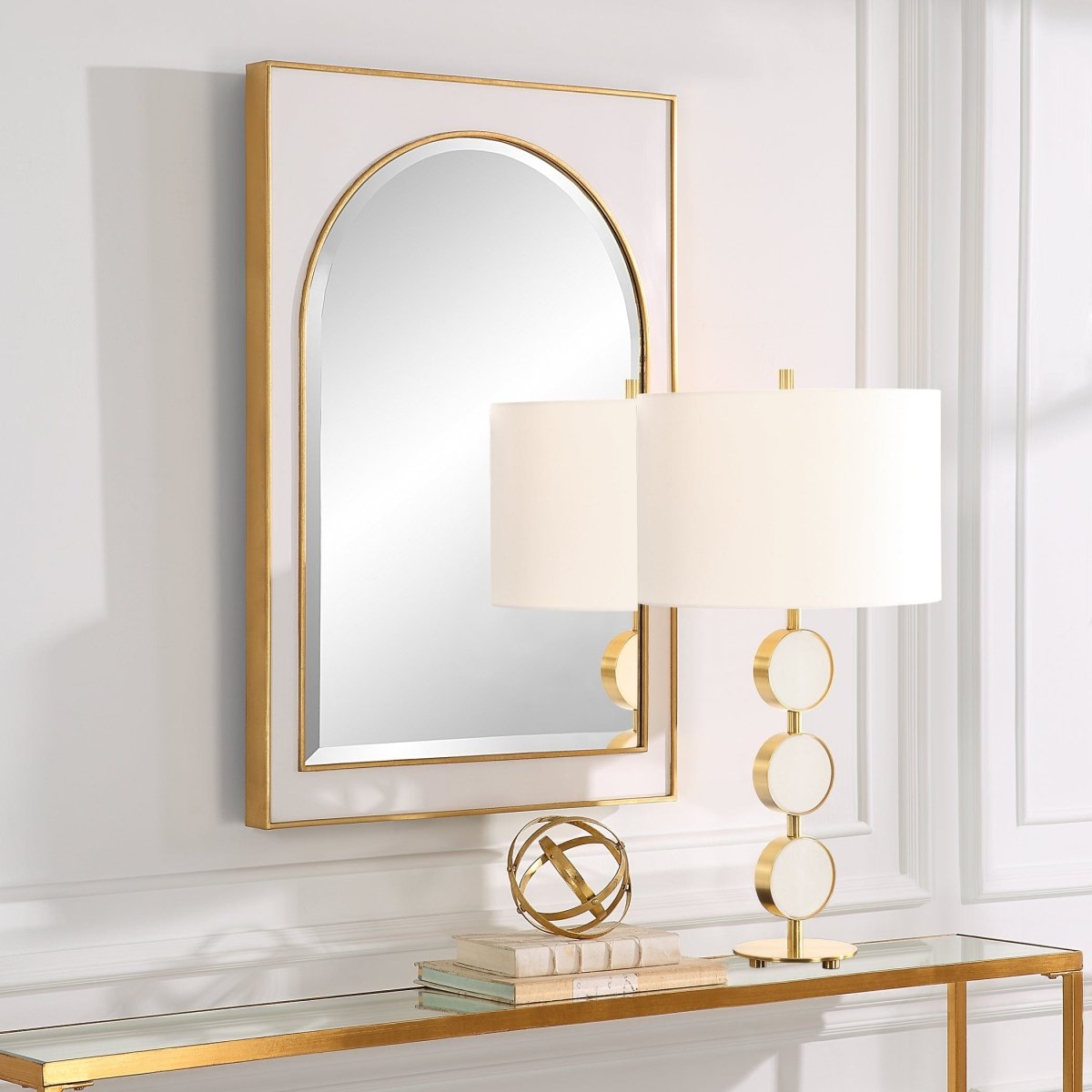 Crisanta Gloss White Arch Mirror - Uttermost - Rectangular Mirrors by Modest Hut