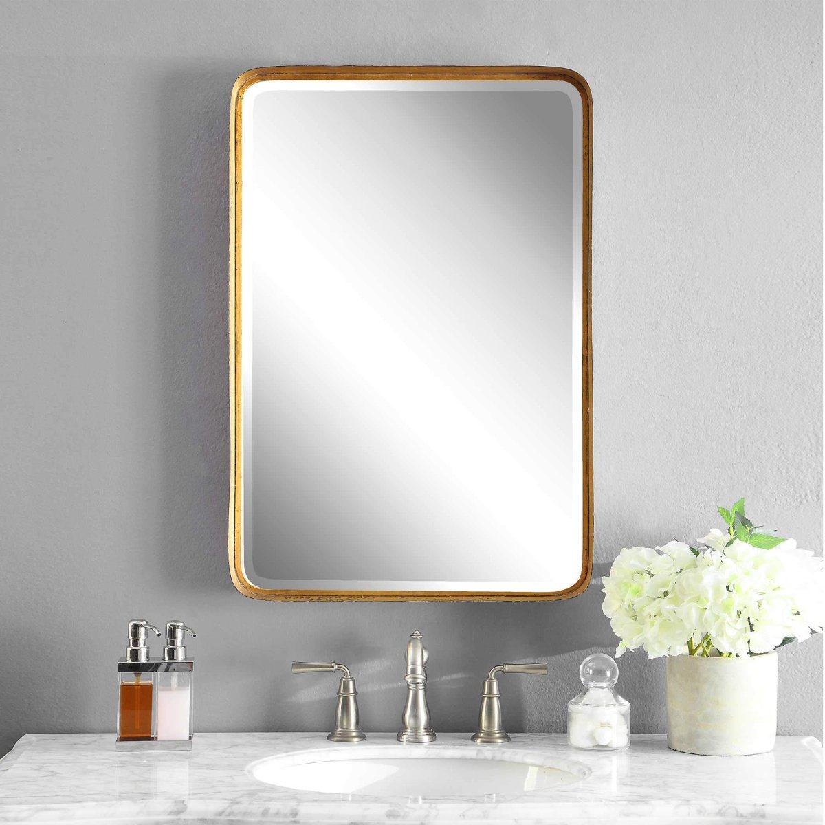 Crofton Gold Vanity Mirror - Uttermost - Rectangular Mirrors by Modest Hut