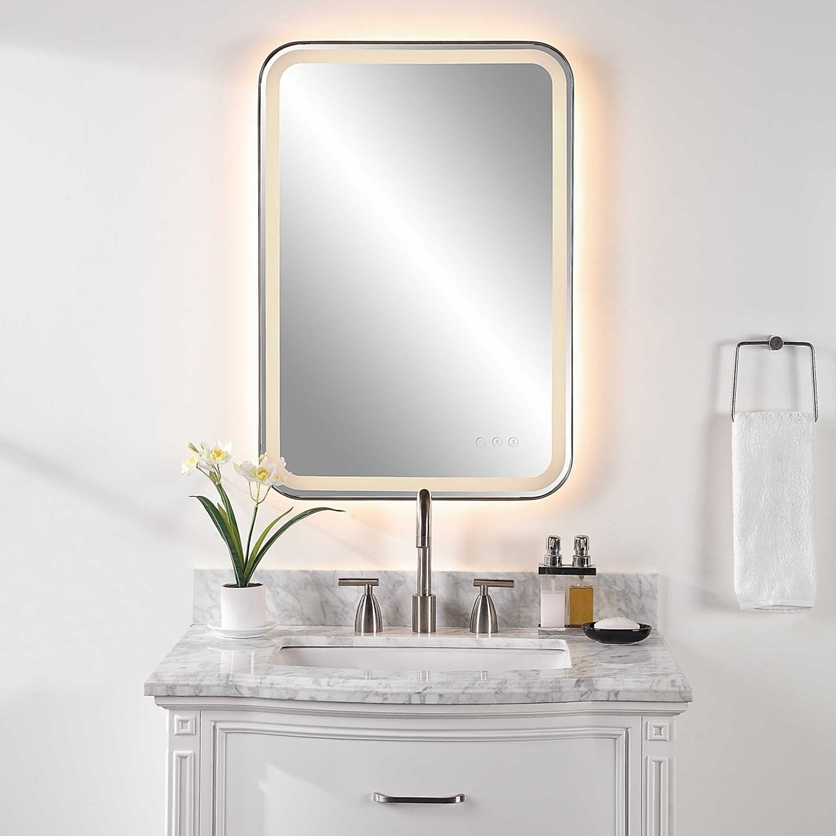 Crofton Lighted Black Vanity Mirror - Uttermost - Rectangular Mirrors by Modest Hut