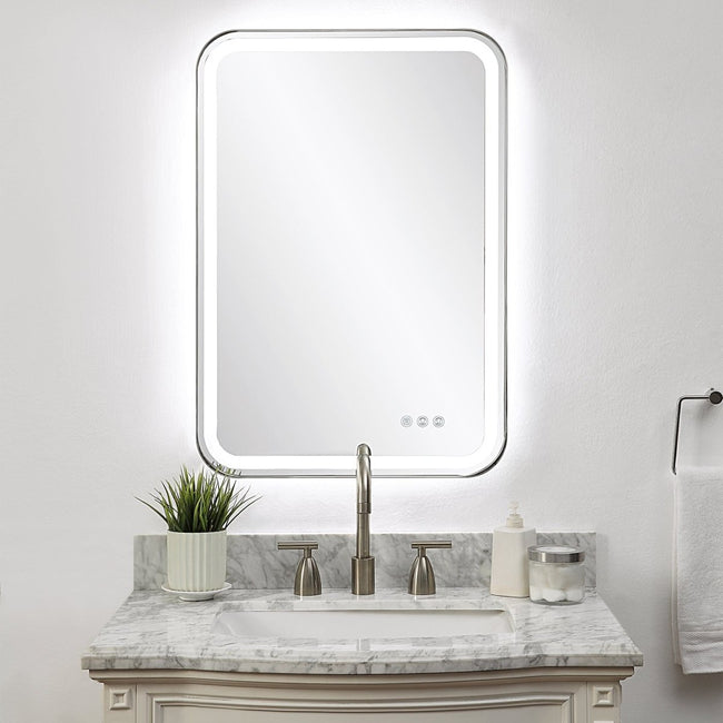 Crofton Lighted Nickel Vanity Mirror - Uttermost - Rectangular Mirrors by Modest Hut