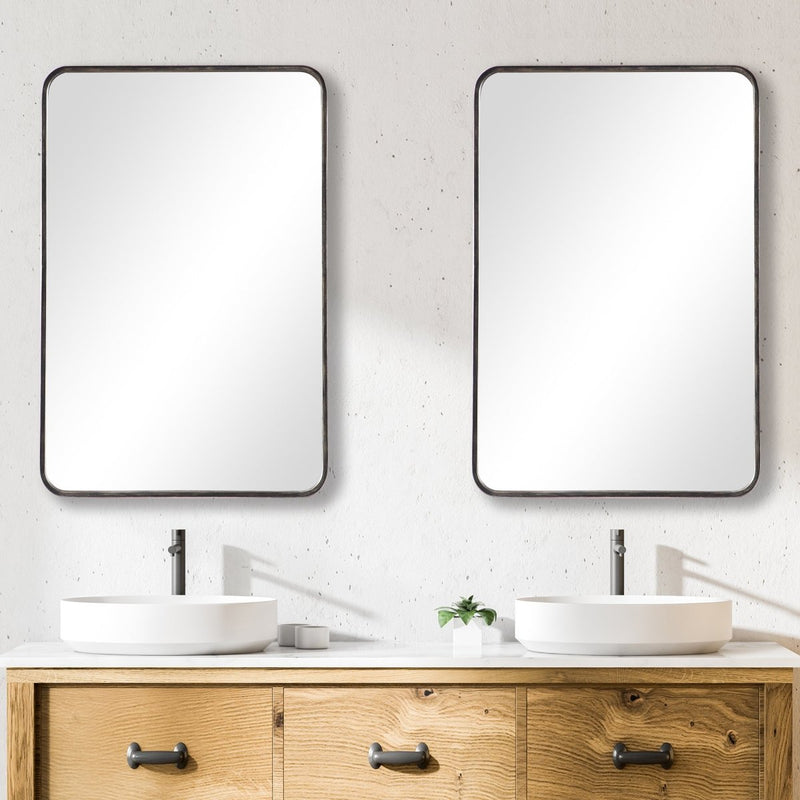 Dark Bronze Rounded Corner Metal Frame Mirror - Uttermost - Rectangular Mirrors by Modest Hut