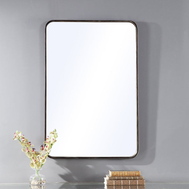 Dark Bronze Rounded Corner Metal Frame Mirror - Uttermost - Rectangular Mirrors by Modest Hut