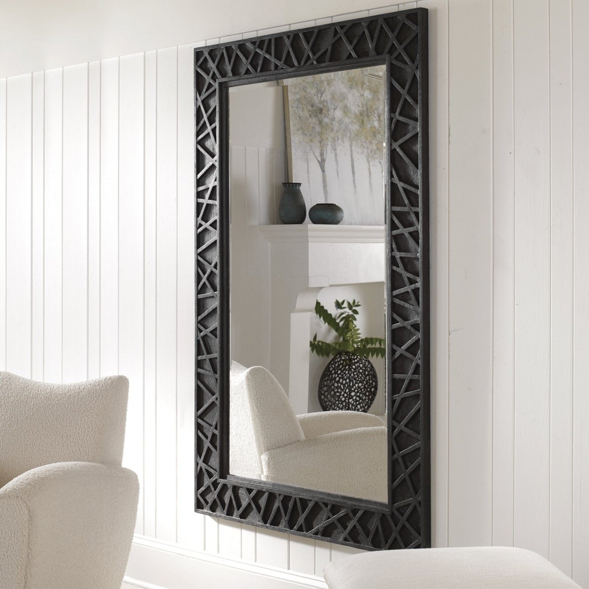 Everest Satin Black Mirror - Uttermost - Rectangular Mirrors by Modest Hut