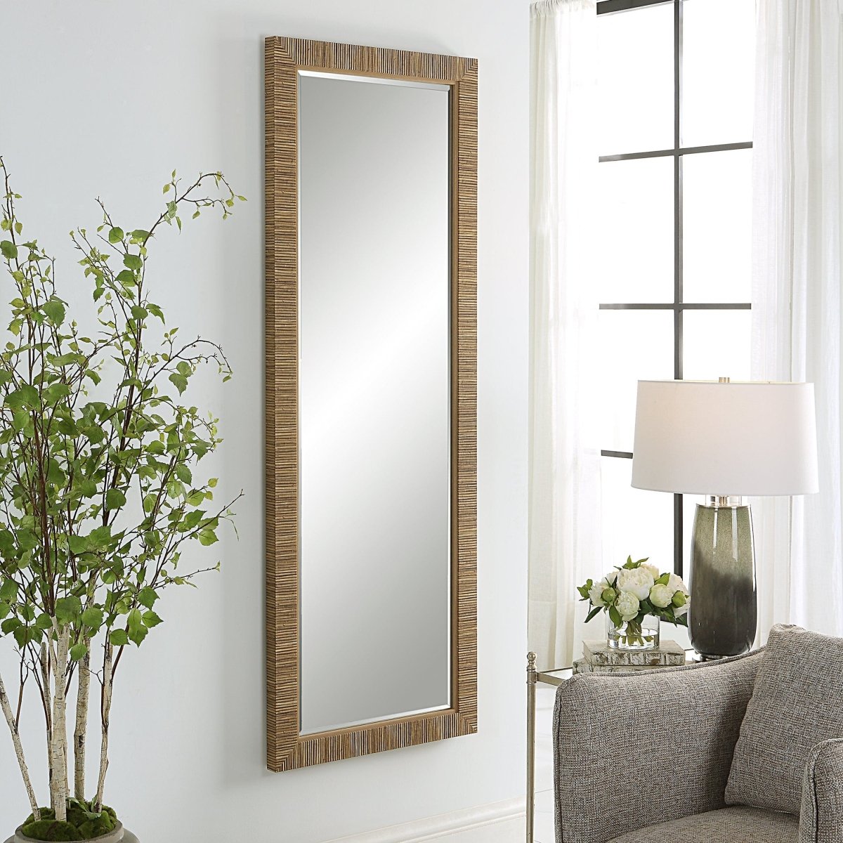 Faux Rattan Long Mirror - Uttermost - Rectangular Mirrors by Modest Hut