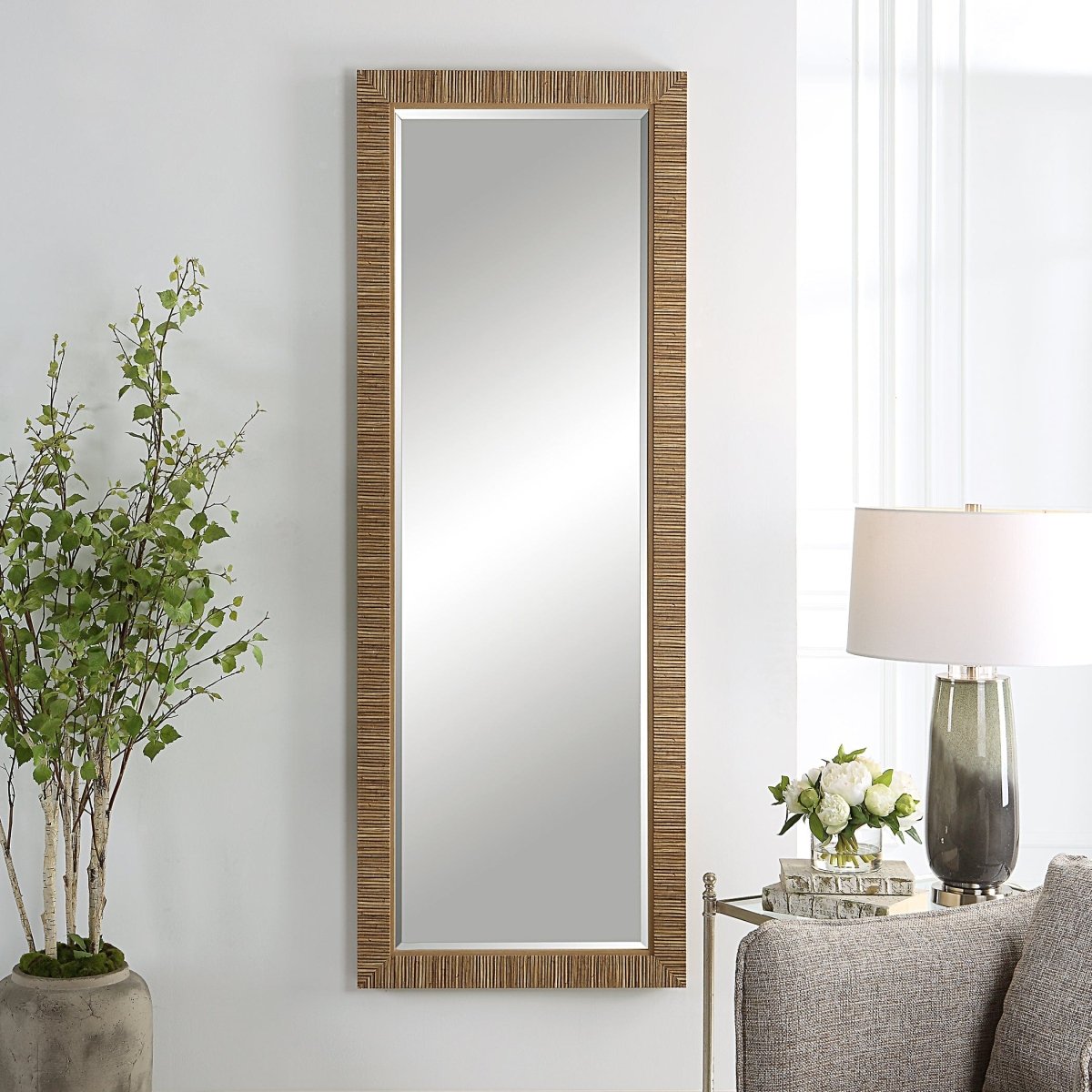 Faux Rattan Long Mirror - Uttermost - Rectangular Mirrors by Modest Hut