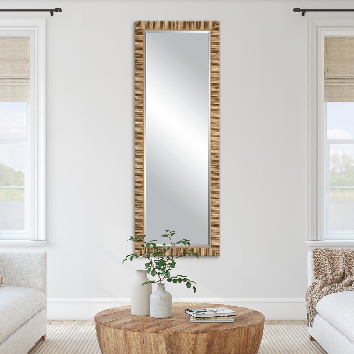 Faux Rattan Long Mirror - Uttermost - Rectangular Mirrors by Modest Hut