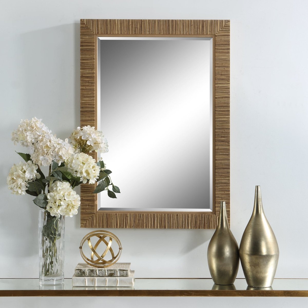 Faux Rattan Rectangular Mirror - Uttermost - Rectangular Mirrors by Modest Hut