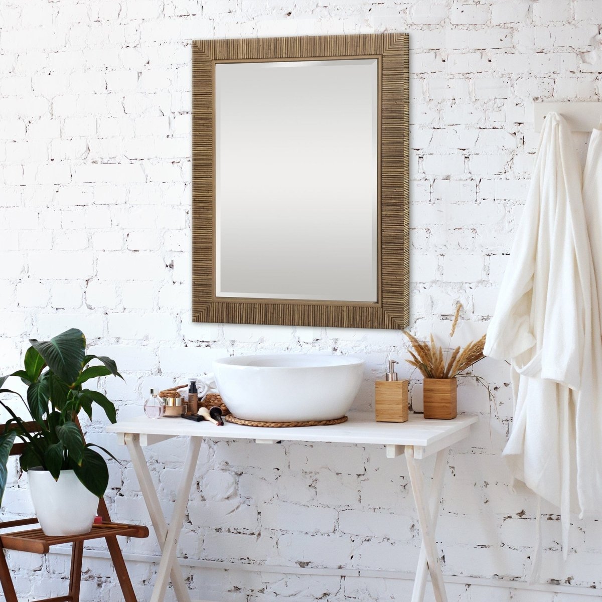 Faux Rattan Rectangular Mirror - Uttermost - Rectangular Mirrors by Modest Hut