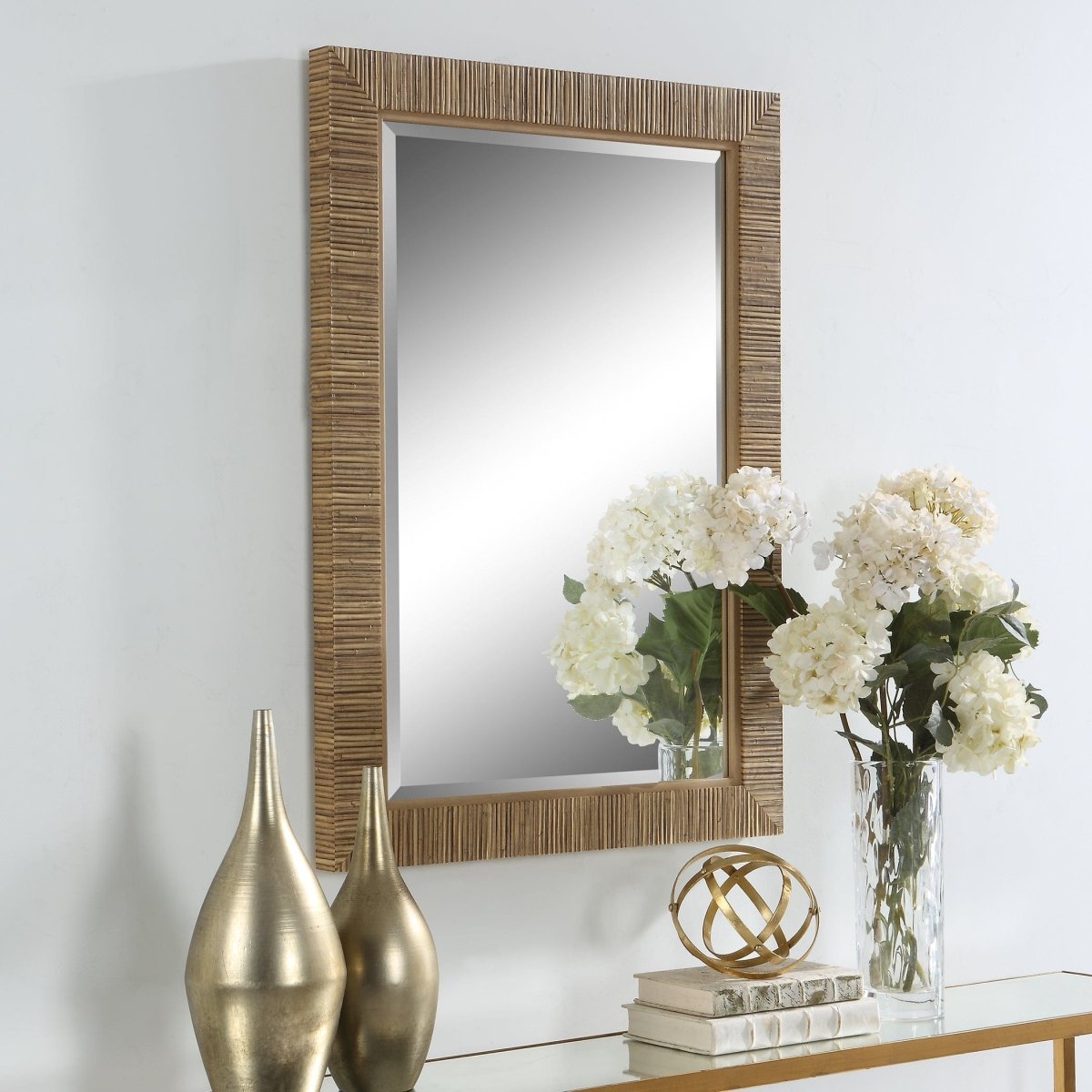 Faux Rattan Rectangular Mirror - Uttermost - Rectangular Mirrors by Modest Hut