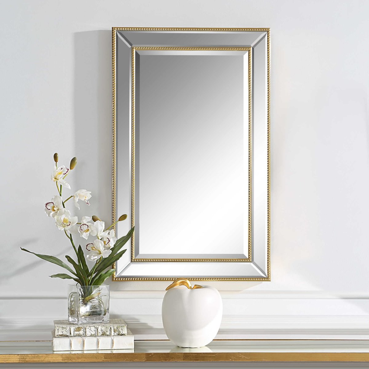 Gold Beaded Rectangular Mirror - Uttermost - Rectangular Mirrors by Modest Hut