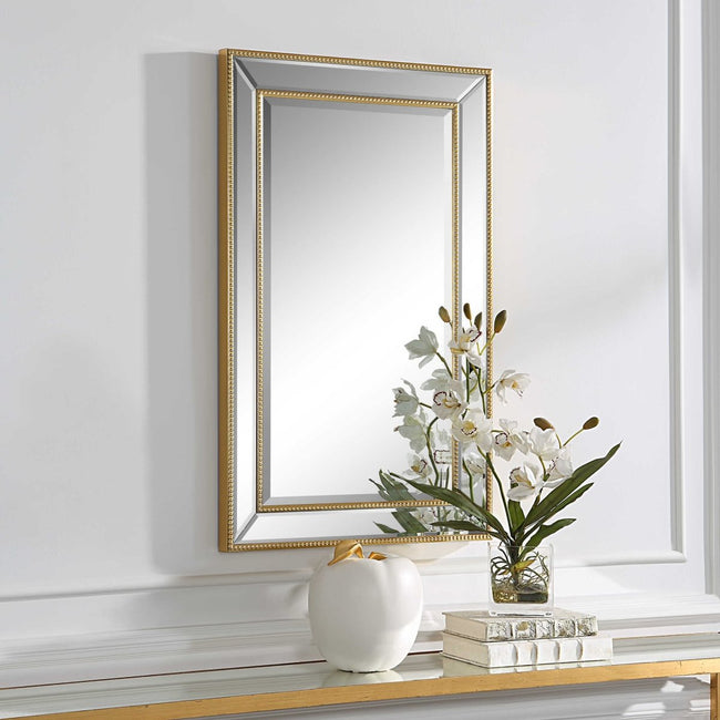 Gold Beaded Rectangular Mirror - Uttermost - Rectangular Mirrors by Modest Hut