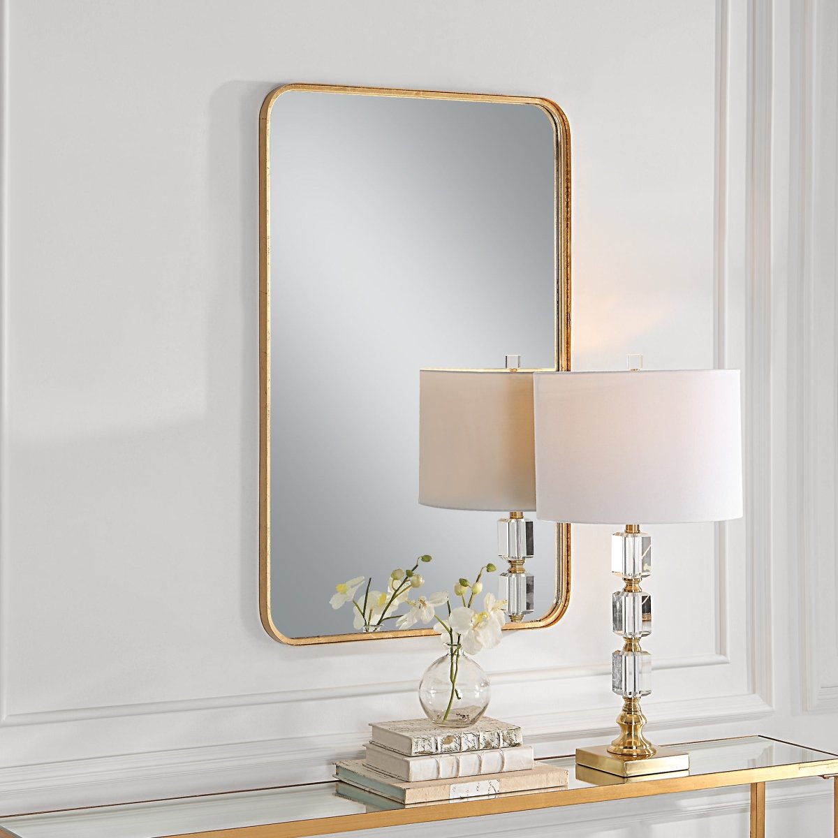 Gold Leaf Rounded Corner Metal Frame Mirror - Uttermost - Rectangular Mirrors by Modest Hut