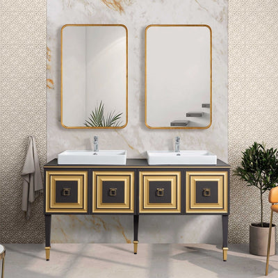Gold Leaf Rounded Corner Metal Frame Mirror - Uttermost - Rectangular Mirrors by Modest Hut