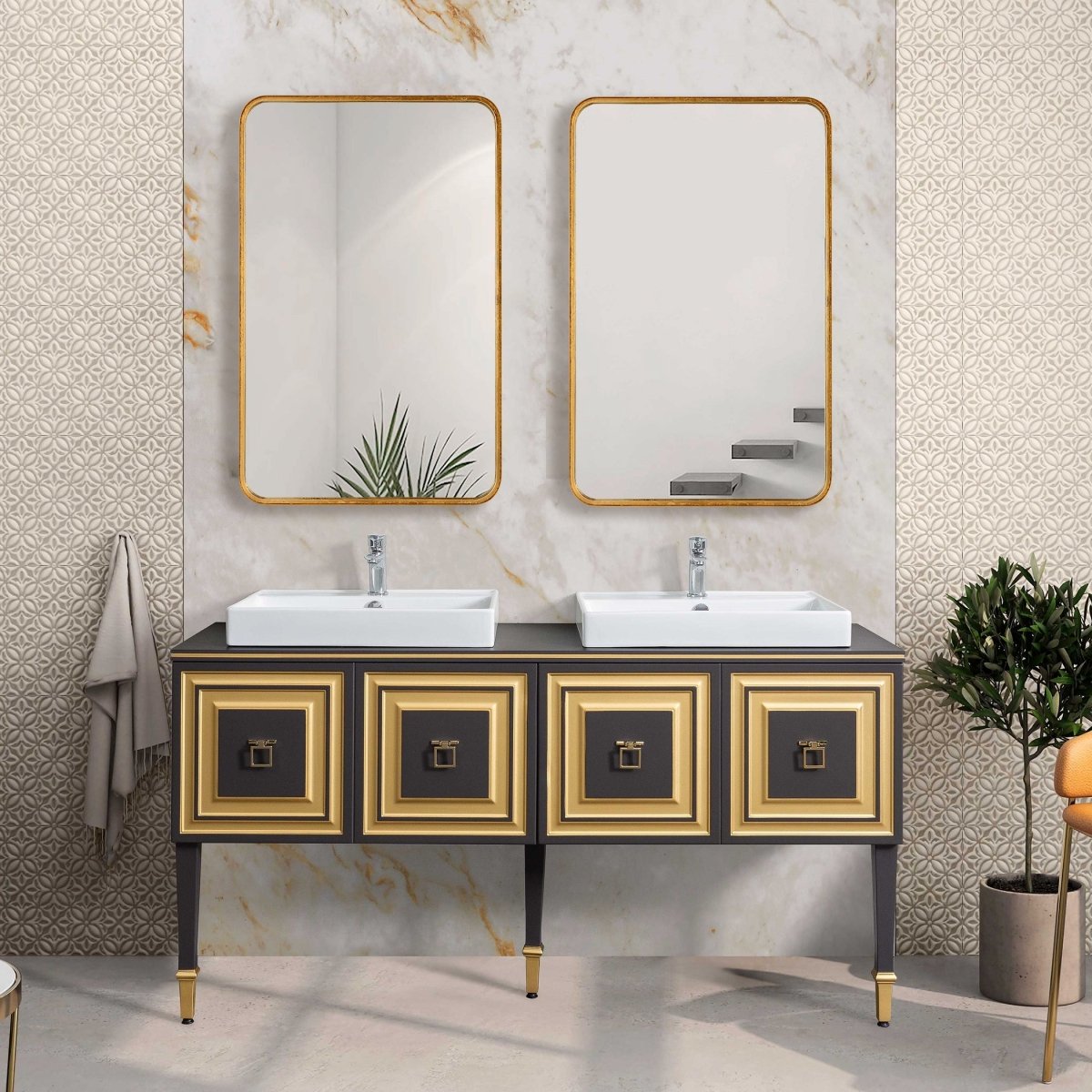 Gold Leaf Rounded Corner Metal Frame Mirror - Uttermost - Rectangular Mirrors by Modest Hut