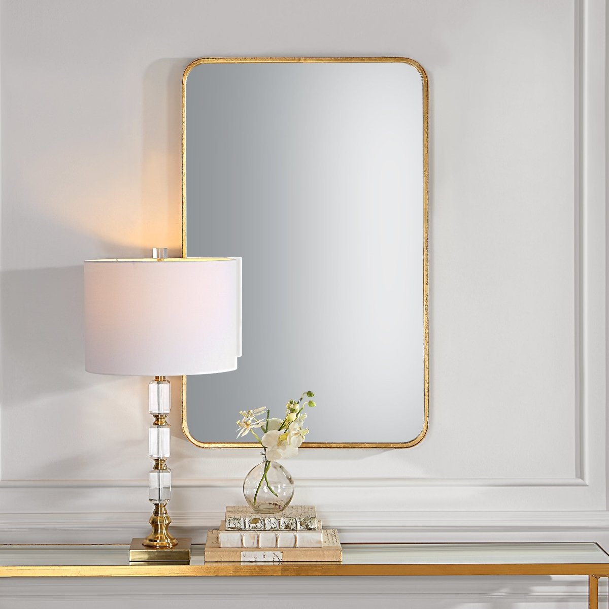 Gold Leaf Rounded Corner Metal Frame Mirror - Uttermost - Rectangular Mirrors by Modest Hut