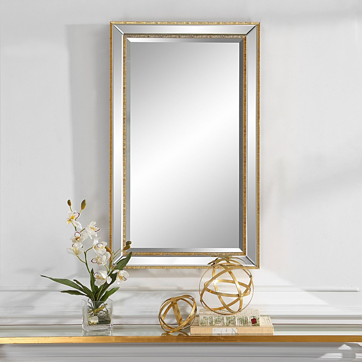 Gold Organic Textured Beveled Mirror - Uttermost - Rectangular Mirrors by Modest Hut