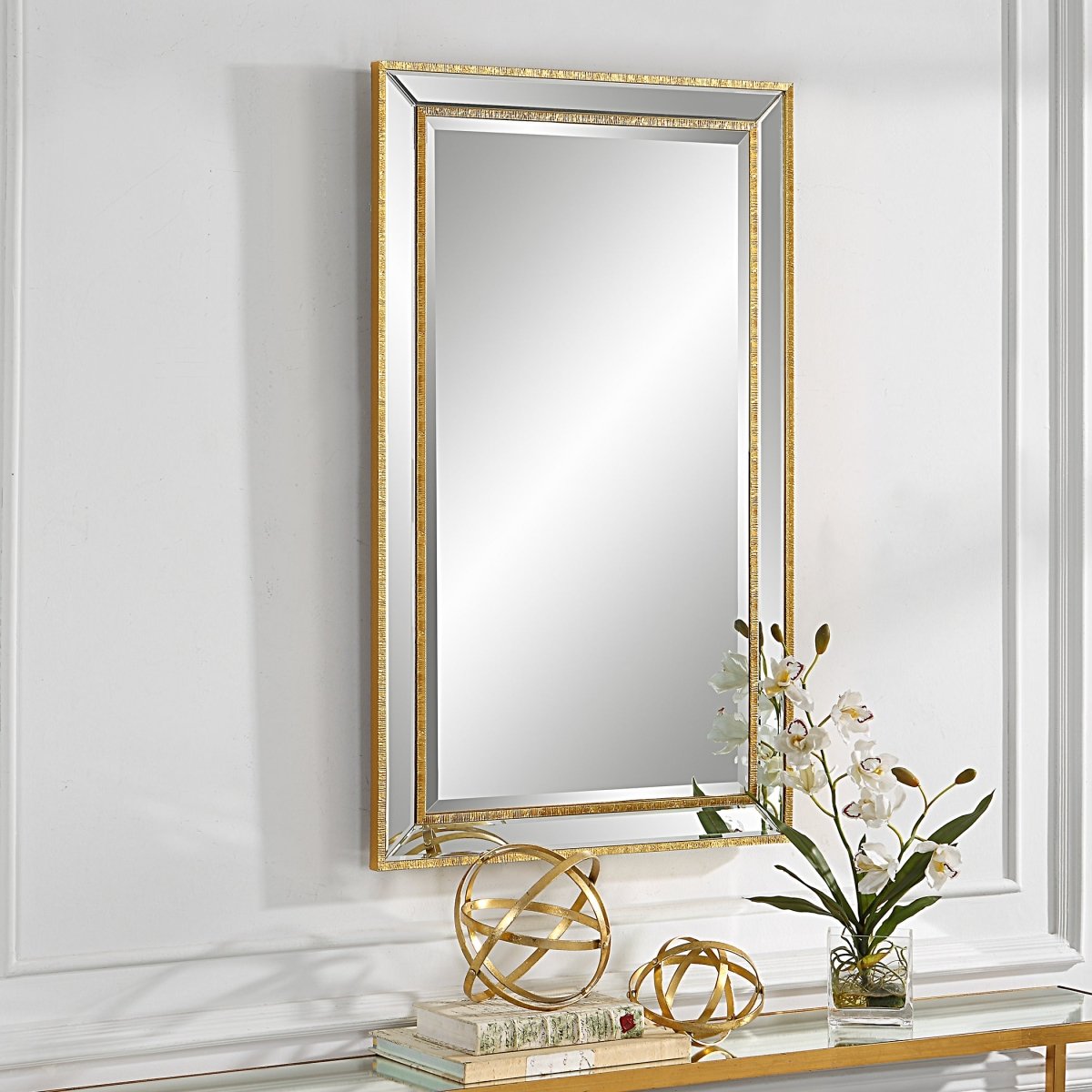 Gold Organic Textured Beveled Mirror - Uttermost - Rectangular Mirrors by Modest Hut