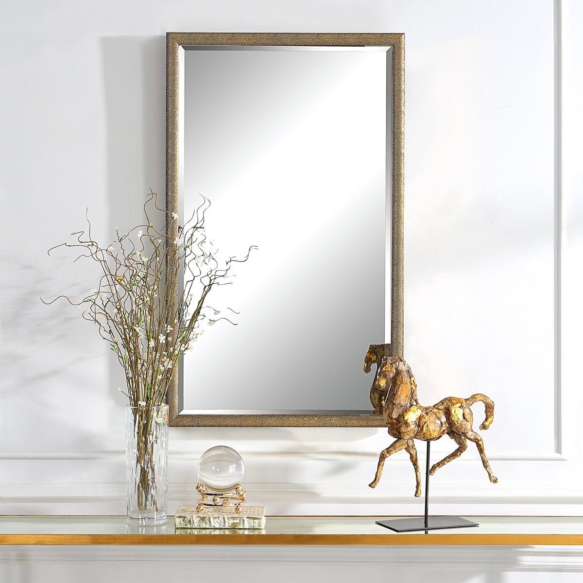 Gold Textured Beveled Frame Mirror - Uttermost - Rectangular Mirrors by Modest Hut