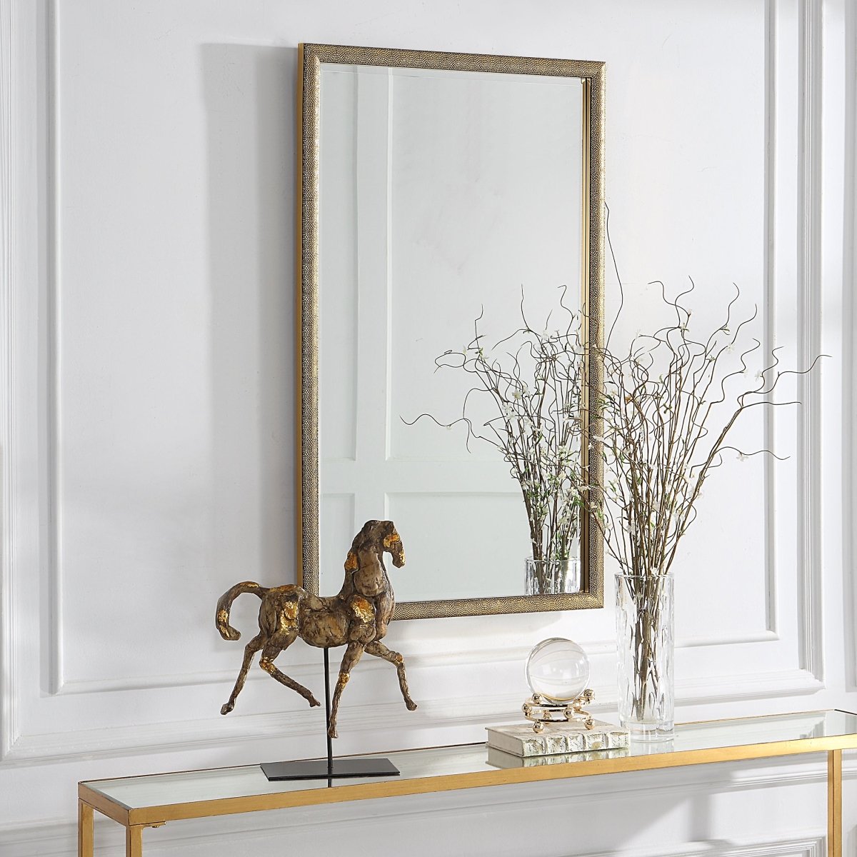 Gold Textured Beveled Frame Mirror - Uttermost - Rectangular Mirrors by Modest Hut