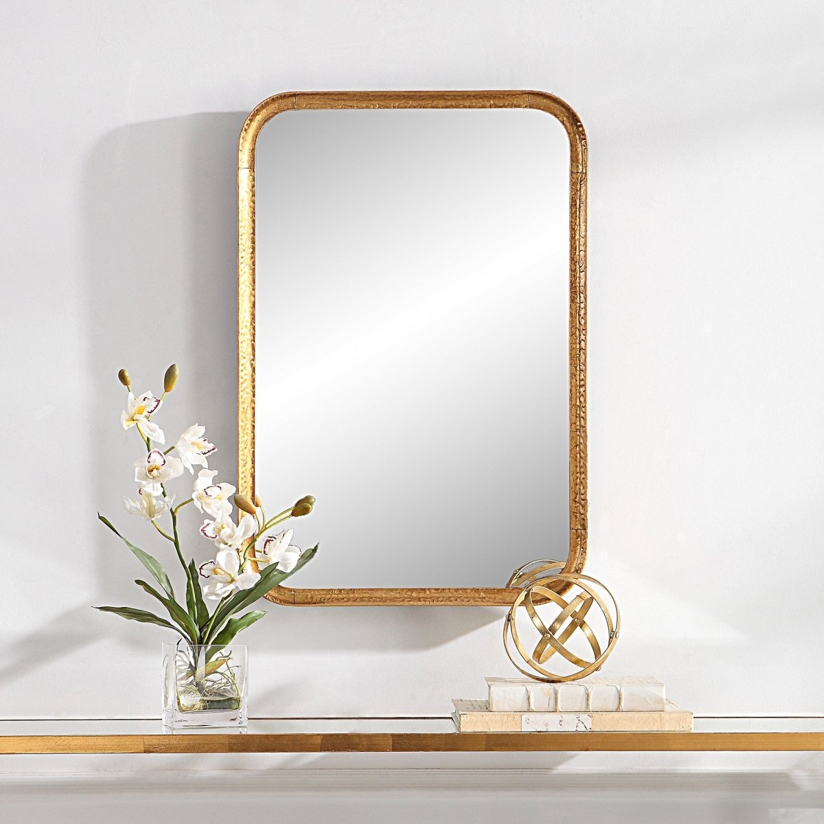 Hammered Metal Gold Leaf Mirror - Uttermost - Rectangular Mirrors by Modest Hut