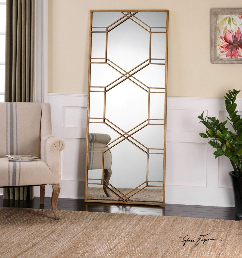 Tall modern mirror with slim console styling