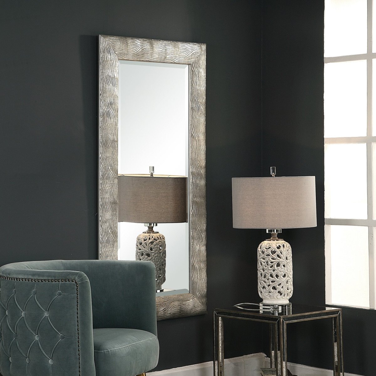 Maeona Metallic Silver Mirror - Uttermost - Rectangular Mirrors by Modest Hut