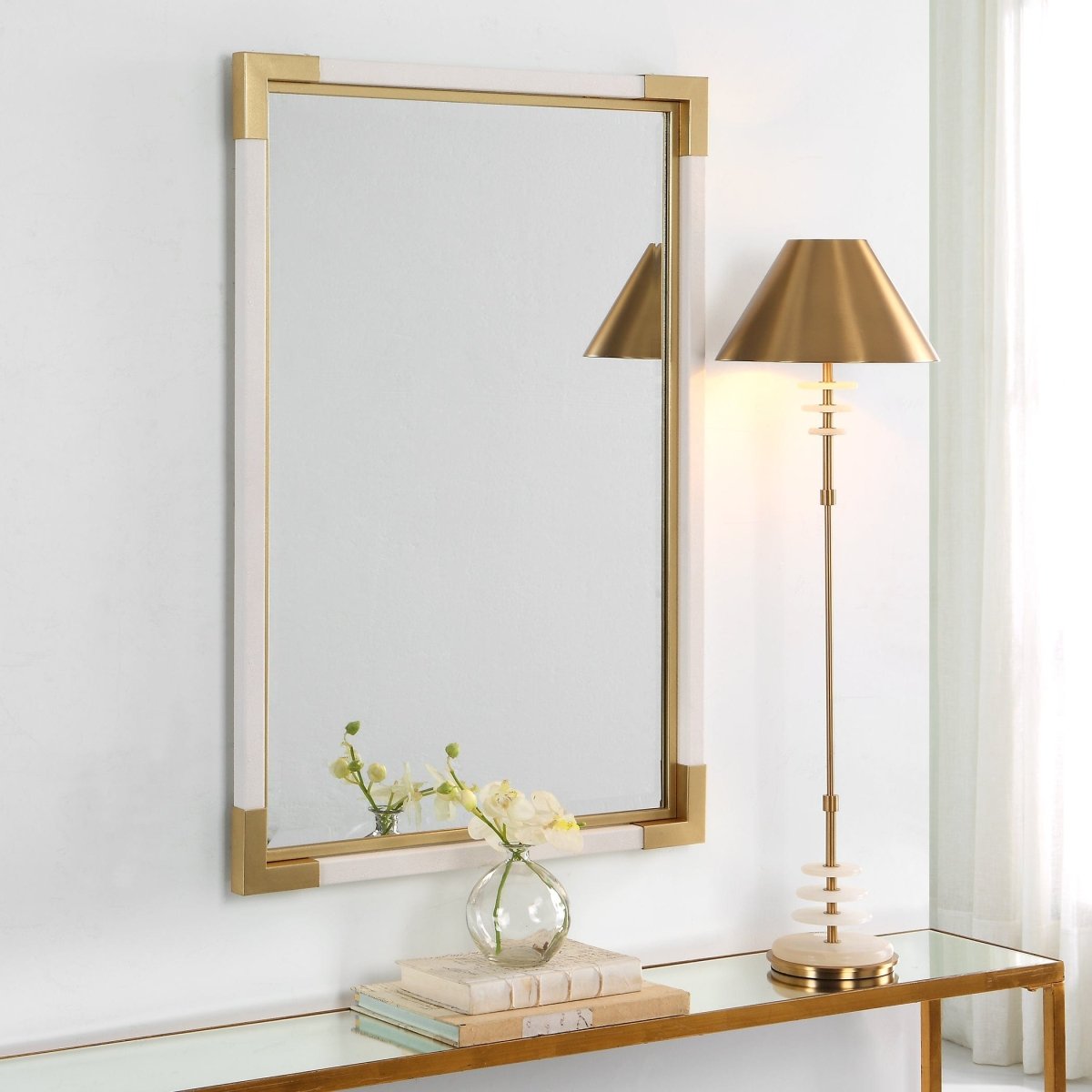 Malik White & Gold Mirror - Uttermost - Rectangular Mirrors by Modest Hut