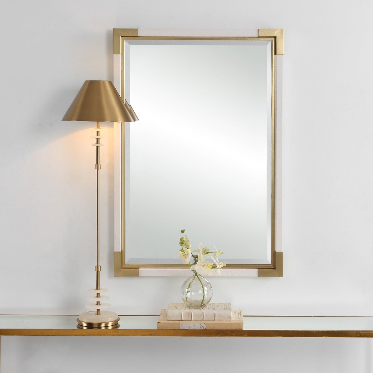 Malik White & Gold Mirror - Uttermost - Rectangular Mirrors by Modest Hut