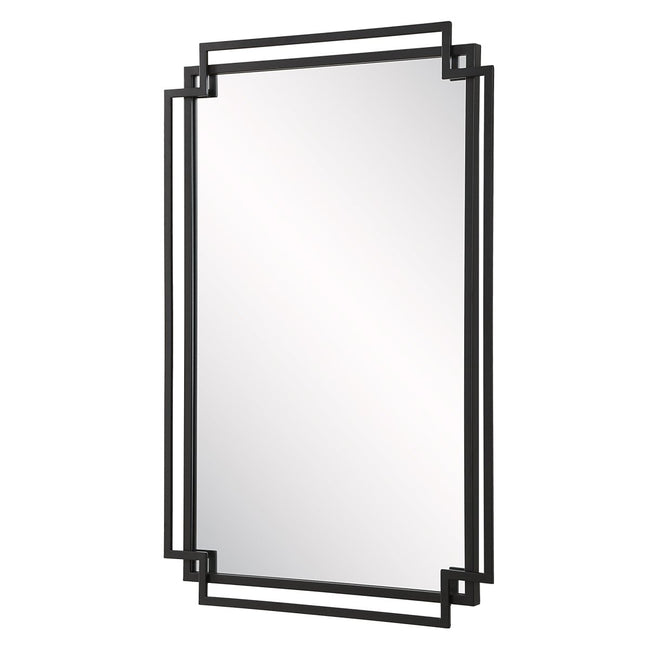Matte Black Overlapping Frames Contemporary Mirror - Uttermost - Rectangular Mirrors by Modest Hut