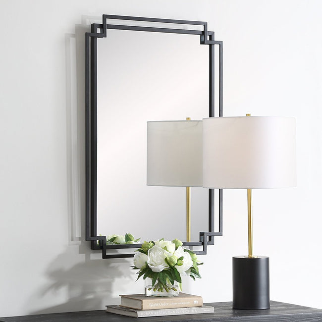 Matte Black Overlapping Frames Contemporary Mirror - Uttermost - Rectangular Mirrors by Modest Hut