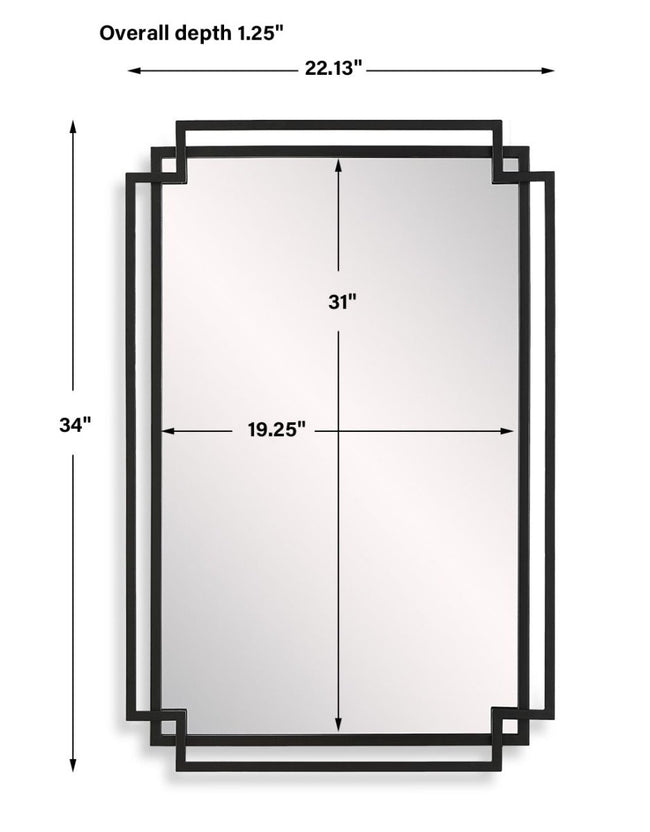 Matte Black Overlapping Frames Contemporary Mirror - Uttermost - Rectangular Mirrors by Modest Hut