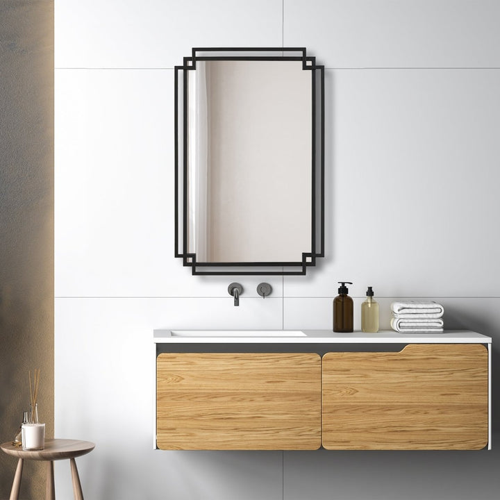 Matte Black Overlapping Frames Contemporary Mirror - Uttermost - Rectangular Mirrors by Modest Hut