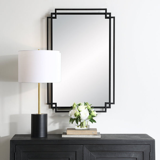 Matte Black Overlapping Frames Contemporary Mirror - Uttermost - Rectangular Mirrors by Modest Hut