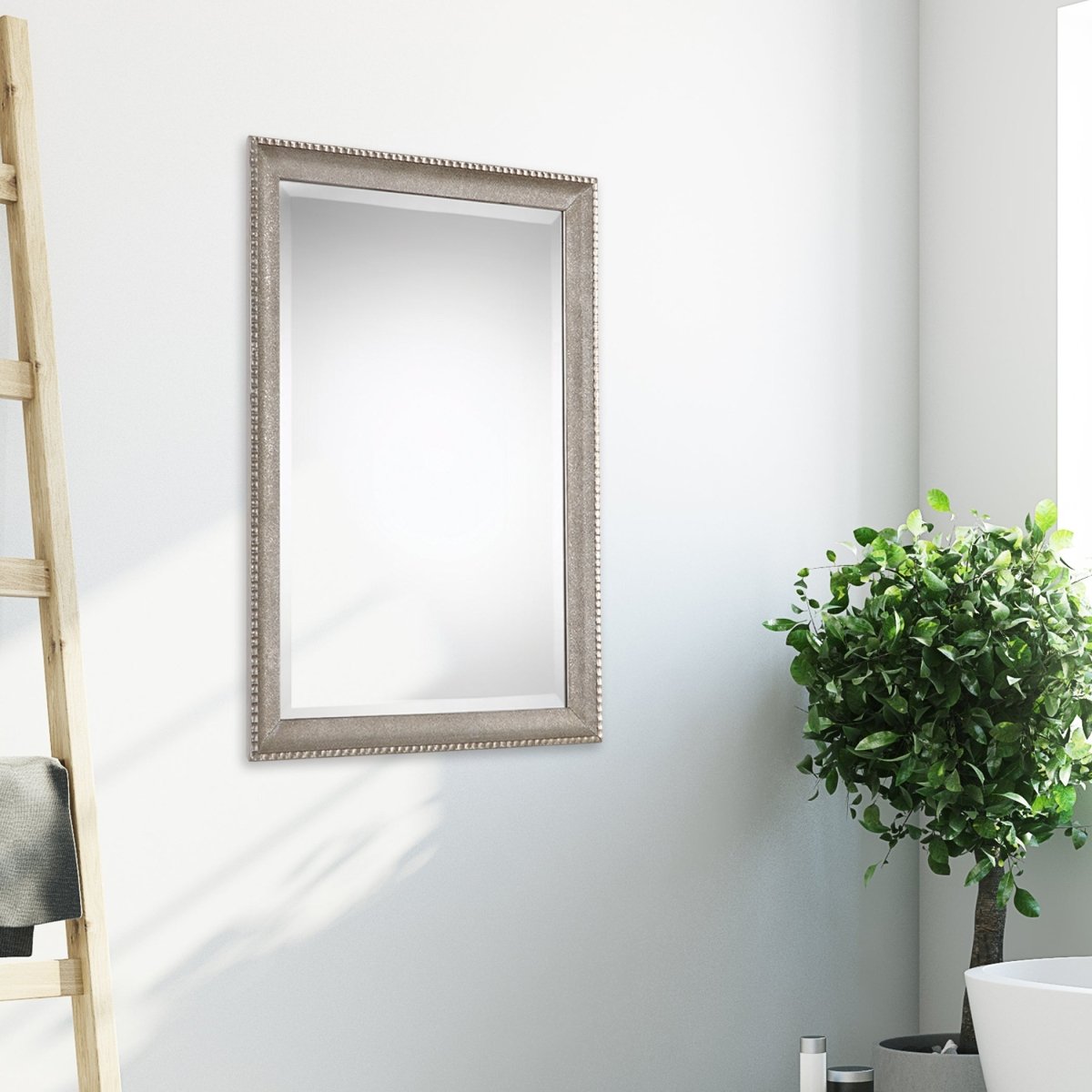 Metallic Silver Textured Sloped Frame Mirror - Uttermost - Rectangular Mirrors by Modest Hut