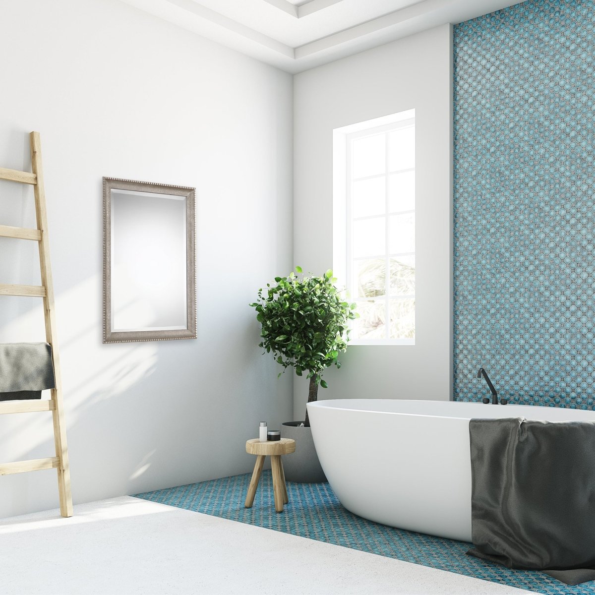 Metallic Silver Textured Sloped Frame Mirror - Uttermost - Rectangular Mirrors by Modest Hut