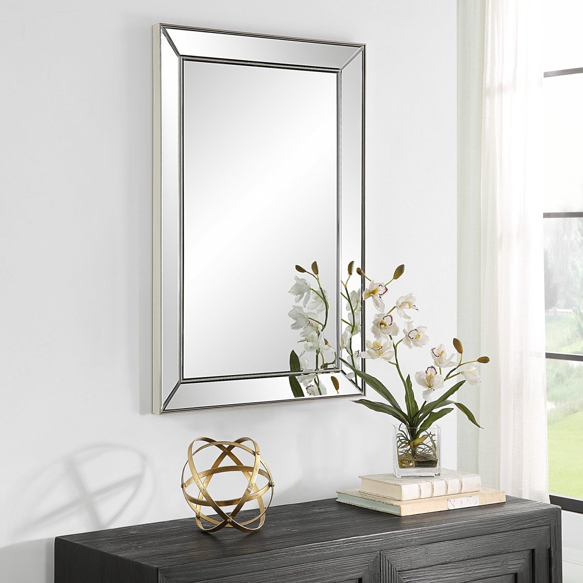 Nickel Rectangular Mirror with Thin Inner Edge - Uttermost - Rectangular Mirrors by Modest Hut