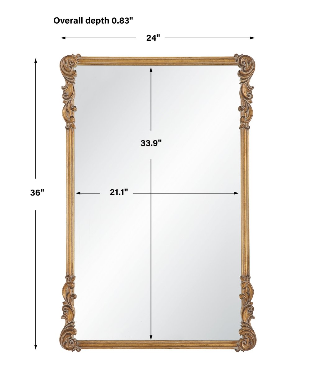 Old World Antique Gold Ornate Frame Mirror - Uttermost - Rectangular Mirrors by Modest Hut