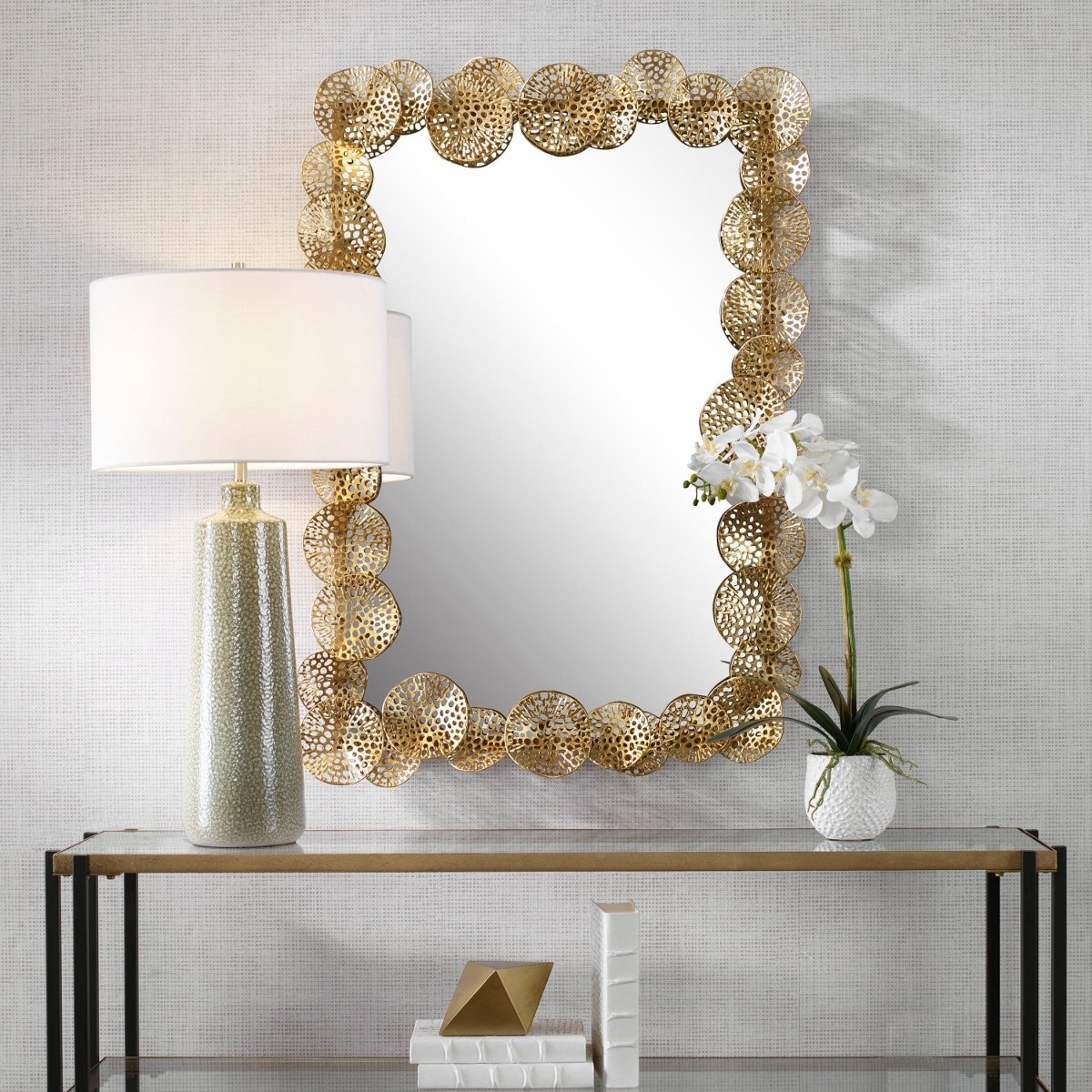 Ripley Gold Lotus Mirror - Uttermost - Rectangular Mirrors by Modest Hut