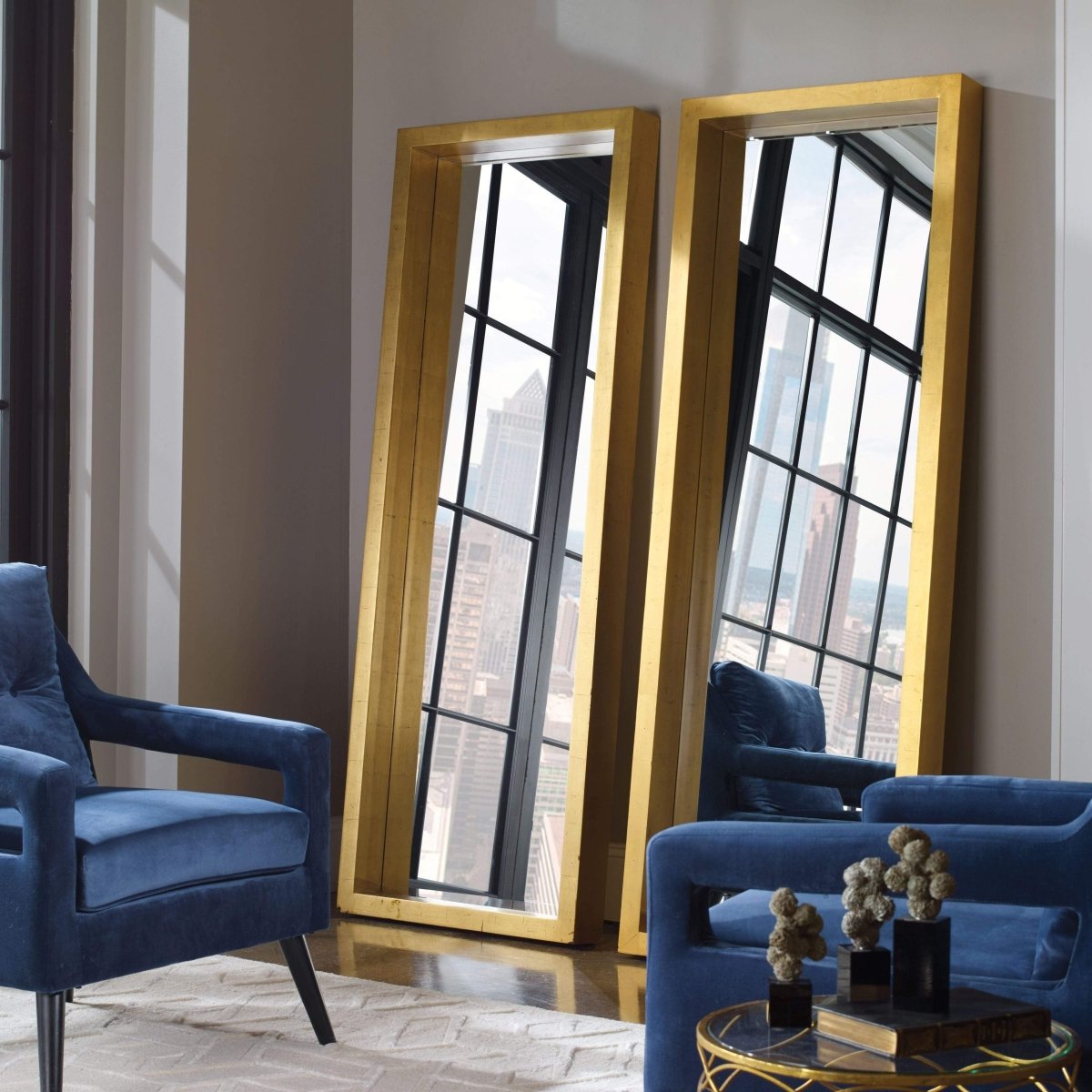 Stately Gold Edmon Floor Mirror - Uttermost - Rectangular Mirrors by Modest Hut