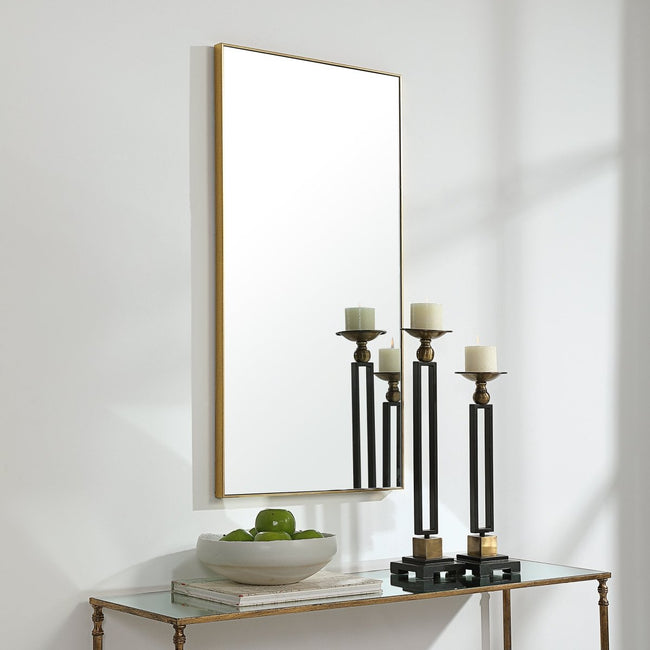 Thin Gold Contemporary Design Frame Mirror - Uttermost - Rectangular Mirrors by Modest Hut